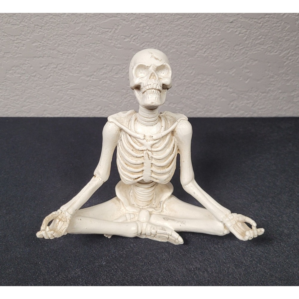 Halloween Meditating Yoga Skeleton Figurine Resin Zen Lotus Pose Spooky Decor